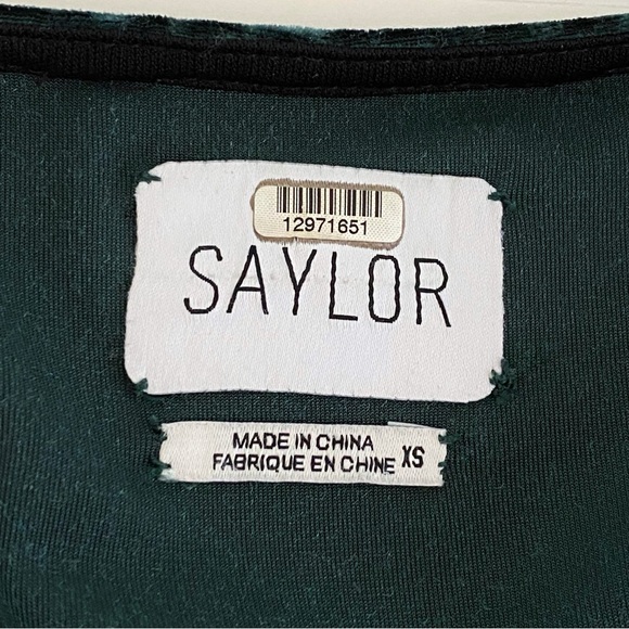 SAYLOR GREEN VELVET LONG SLEEVE DRAPE MINI DRESS - Picture 6 of 9